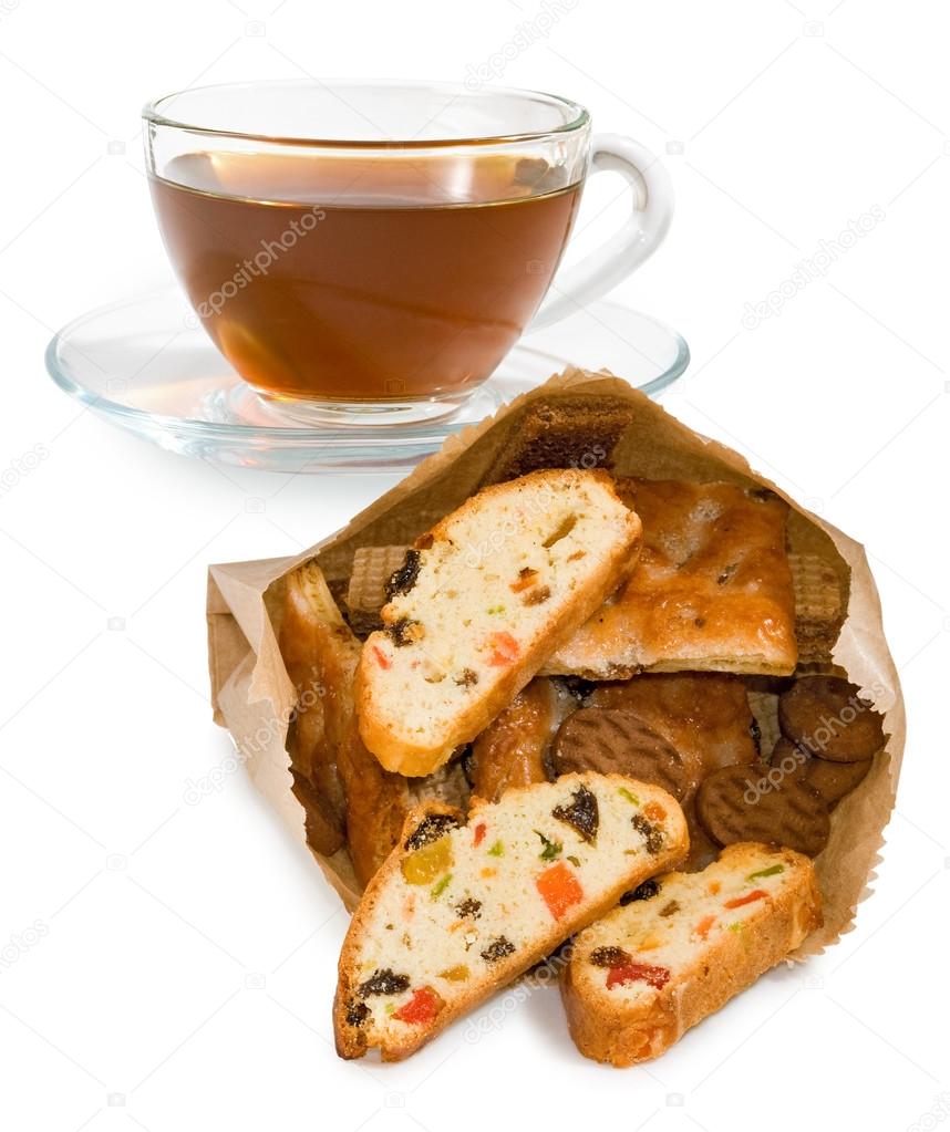 isolated image of a cup of tea and cookies