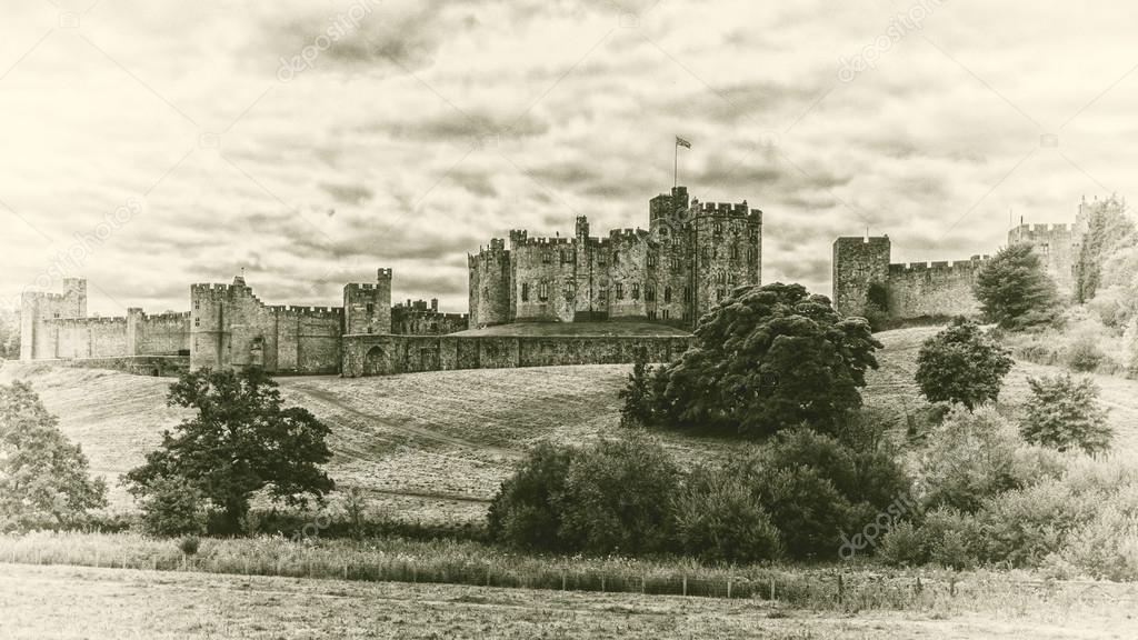 Historical Castle Panorama under dramatic cloudy sky, England