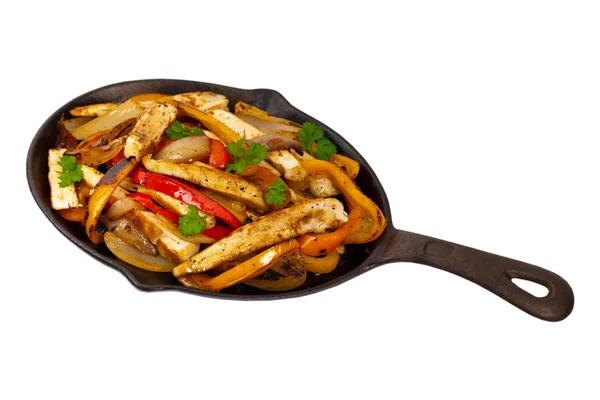 Fajitas de pollo con cebolla a la parrilla y pimientos — Foto de Stock