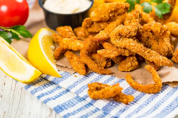 Crispy Breaded Clam Strips Snackmaat Deep Fried Breaded Clams Fingers — Stockfoto