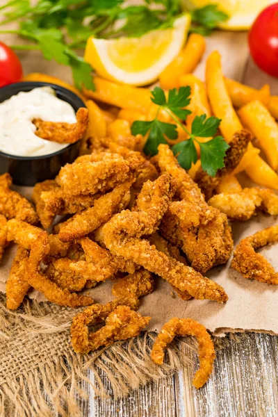 Křupavé Proužky Škeble Snack Velikost Fried Breaded Clams Fingers Francouzské — Stock fotografie