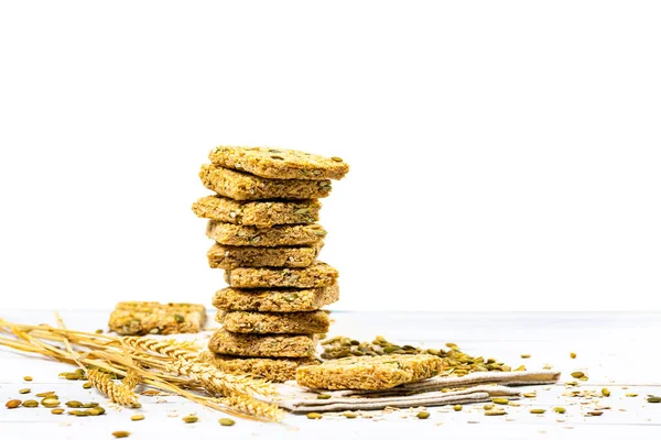 Barras Cuadradas Crujientes Cereales Multigrano Con Fondo Semillas Calabaza Snack —  Fotos de Stock