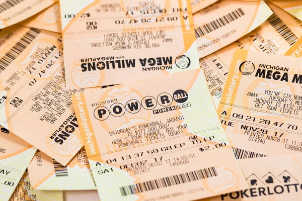 Mega Millions Usados Fantasy Powerball Daily American Lottery Game Ticket — Foto de Stock