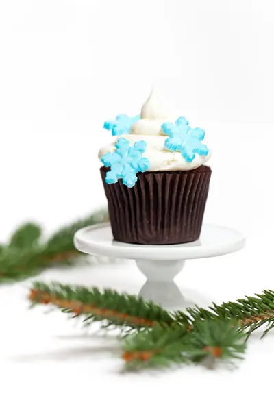 Cupcake com flocos de neve — Fotografia de Stock