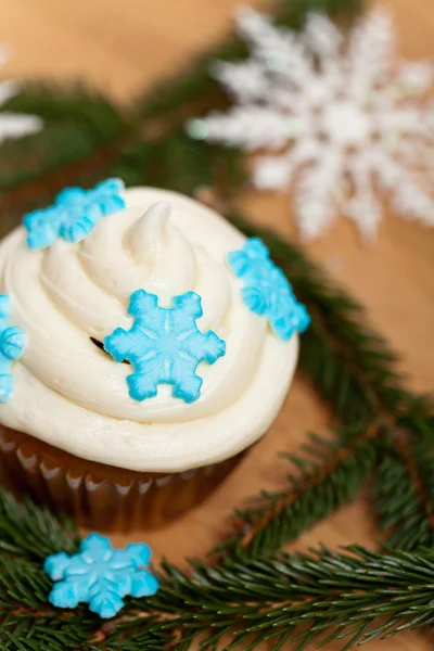 Cupcake com flocos de neve — Fotografia de Stock