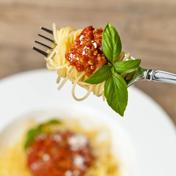 Espaguetis de pasta con salsa de tomate de carne —  Fotos de Stock