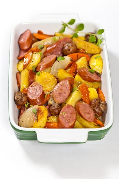 Roasted Sausages and vegetables — Stock Photo, Image