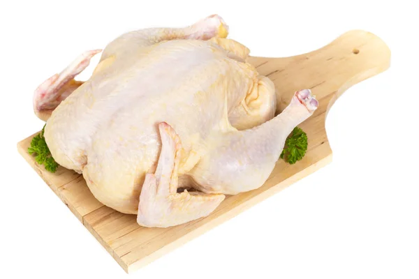 Pollo crudo intero su sfondo bianco — Foto Stock