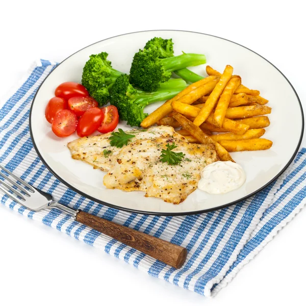 Placa de cena con pescado blanco a la parrilla —  Fotos de Stock