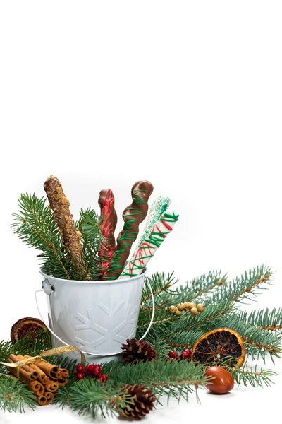 Navidad chocolate cubierto Pretzels — Foto de Stock