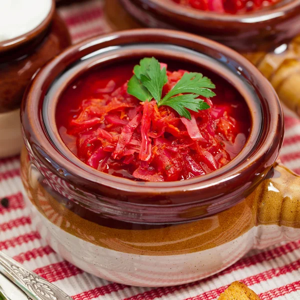 Cabbage and red beet soup — Stock Photo, Image