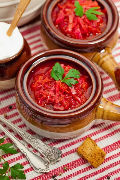 Cabbage and red beet Soup — Stock Photo, Image