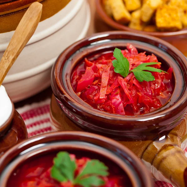 Cabbage and red beet Soup — Stock Photo, Image