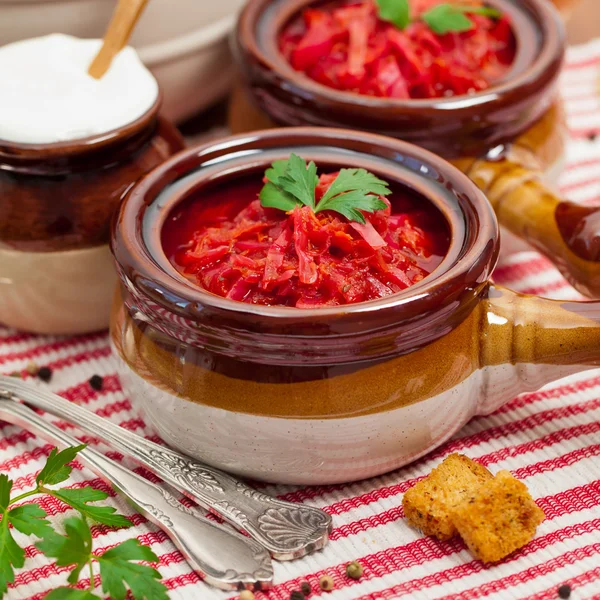 Cabbage and red beet Soup — Stock Photo, Image