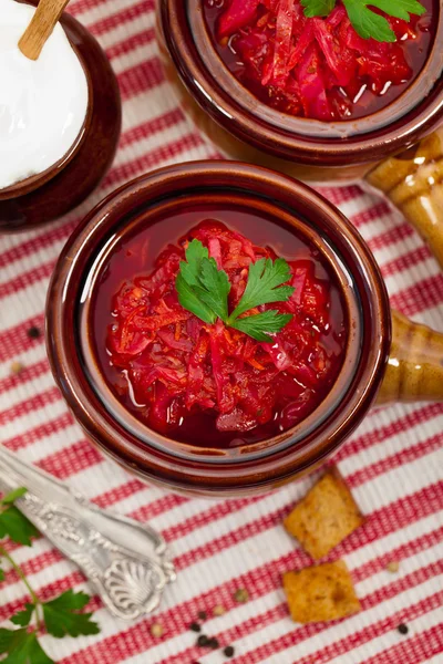 Cabbage and red beet Soup — Stock Photo, Image