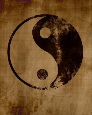 Grunge yin yang sembolü arka plan.