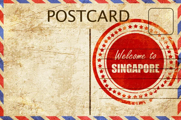 Archiwalne pocztówki Zapraszamy do Singapuru — Zdjęcie stockowe