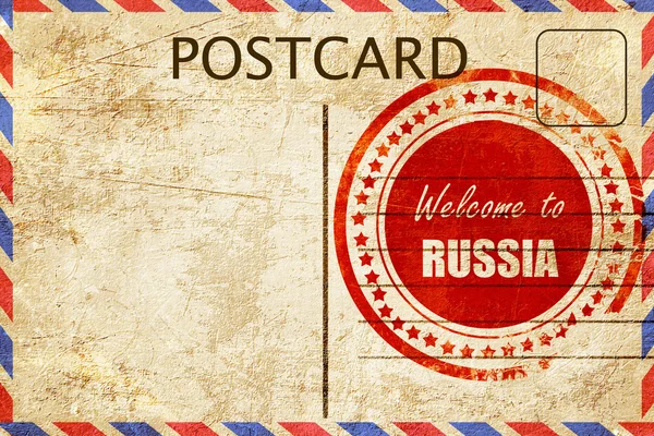 Vintage postcard Welcome to russia — Stock Photo, Image