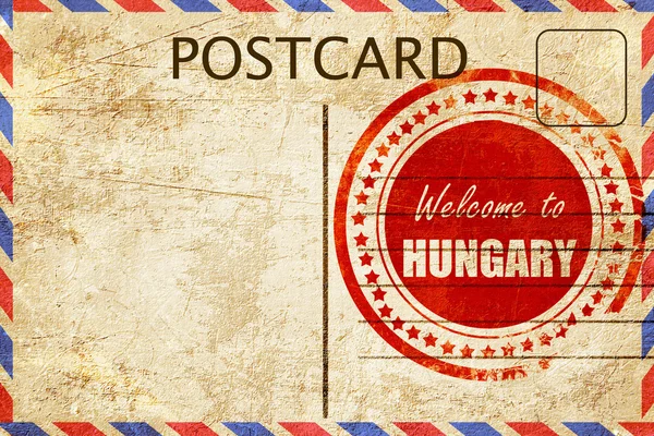 Cartão postal vintage Bem-vindo ao hungary — Fotografia de Stock