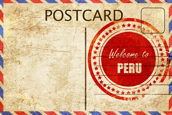 Vintage briefkaart Welkom naar peru — Stockfoto