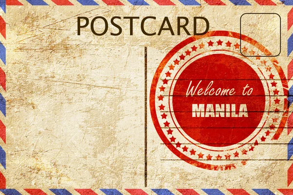 Vintage postcard Welcome to manila — Stock Photo, Image