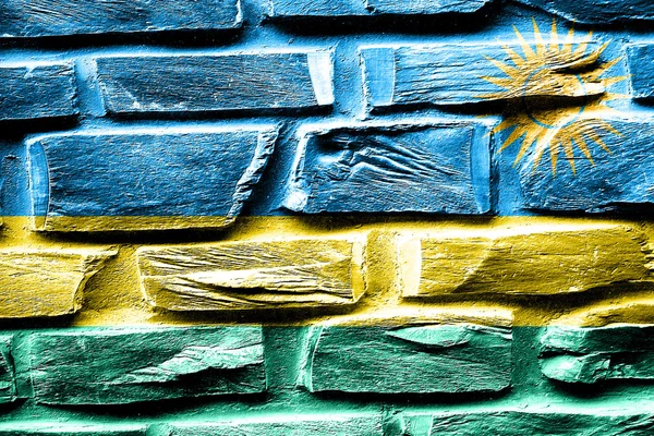 Mur de briques drapeau Rwanda avec quelques fissures et look vintage — Photo