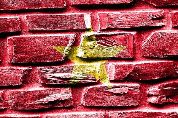Brick wall Vietnam flag with some cracks and vintage look — Stock Photo, Image