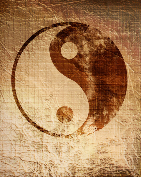 Grunge yin yang symbol background.