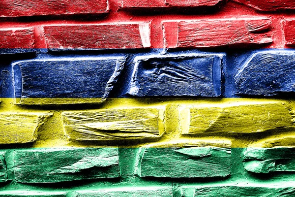 Tuğla duvar Mauritius bayrak bazı çatlaklar ve vintage bir görünüm — Stok fotoğraf