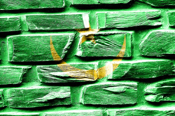 Brick wall Mauritania flag with some cracks and vintage look — Stock Photo, Image