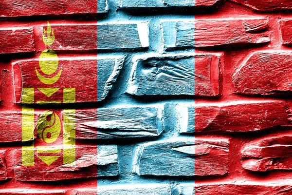 Цегляні перегородки прапор Монголії з деякими тріщин і вінтажний вид — стокове фото