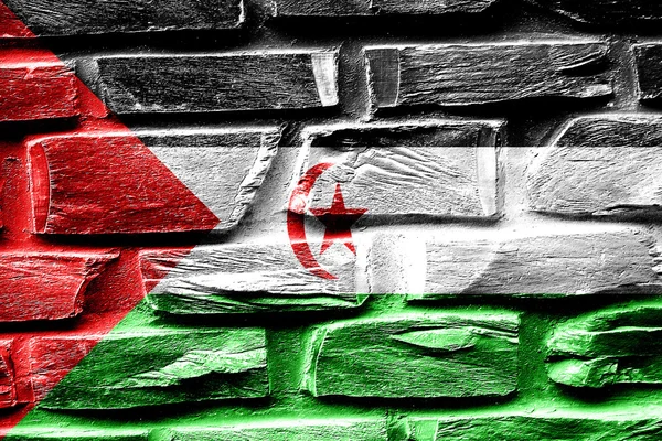 Tuğla duvarın Batı Sahra bayrak bazı çatlaklar ve vintage bir görünüm — Stok fotoğraf