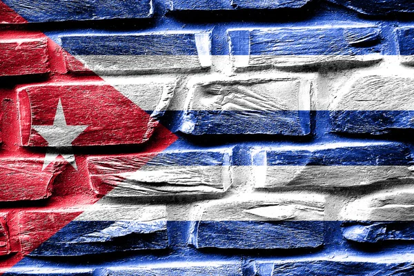 Brick wall Cuba flag with some cracks and vintage look — Stock Photo, Image