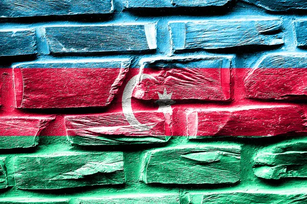Tuğla duvar Azerbaycan bayrağı bazı çatlaklar ve vintage bir görünüm — Stok fotoğraf