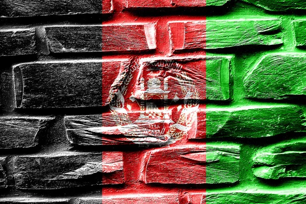 Téglafal Afganisztán zászló néhány repedések és a szüreti külsőt — Stock Fotó