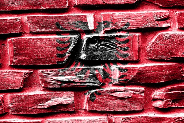 Brick wall Albania flag with some cracks and vintage look — Stock Photo, Image