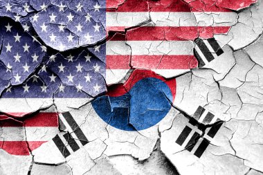 Amerikan bayrağı bileşimiyle Grunge Güney Kore bayrağı