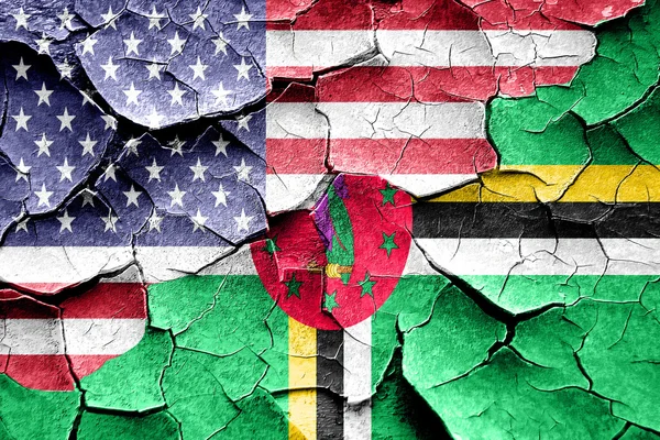 Grunge Dominika vlajka s americkou vlajkou kombinace — Stock fotografie