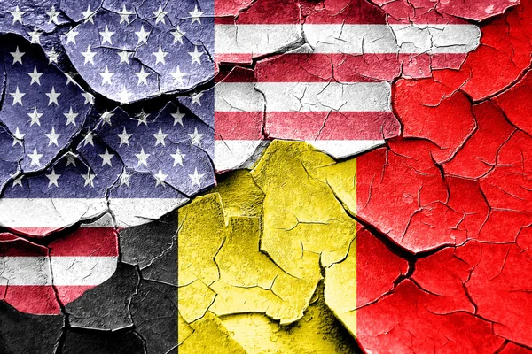 Grunge Belgien flagga med amerikanska flaggan kombination — Stockfoto