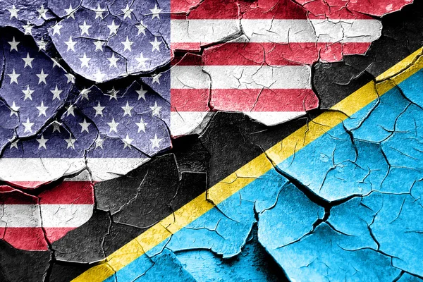 Grunge Tanzanian flag with american flag combination — Stock Photo, Image