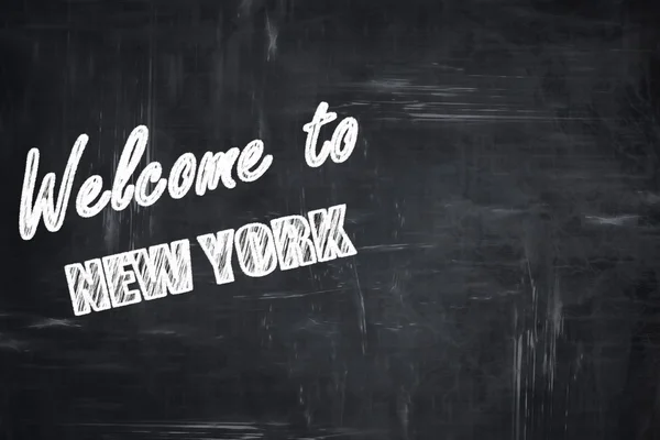 Schoolbord achtergrond met krijt letters: Welkom bij New York — Stockfoto