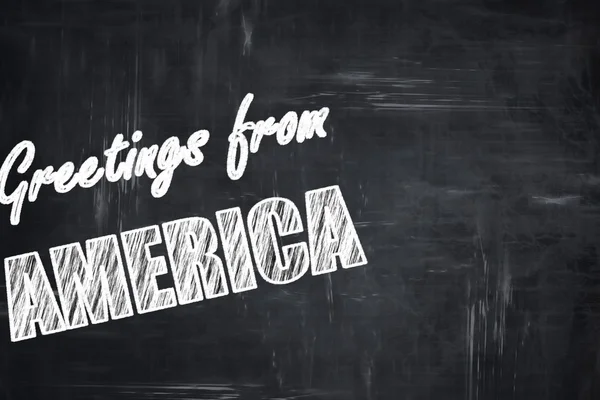 Schoolbord achtergrond met krijt letters: groeten uit Amerika — Stockfoto