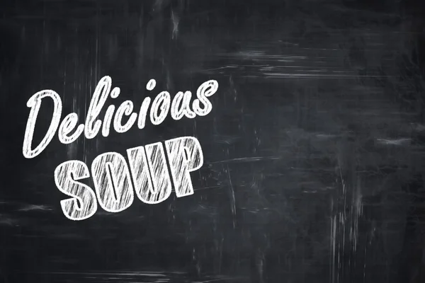 Chalkboard background with chalk letters: Delicious soup sign — Stock Photo, Image