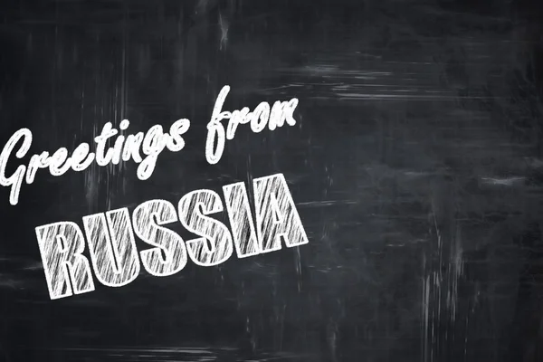 Chalkboard background with chalk letters: Greetings from russia — Stock Photo, Image