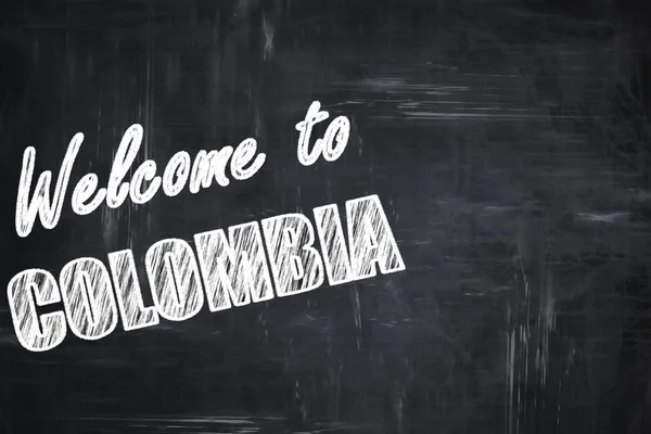 Chalkboard bakgrund med krita bokstäver: Välkommen till Colombia — Stockfoto