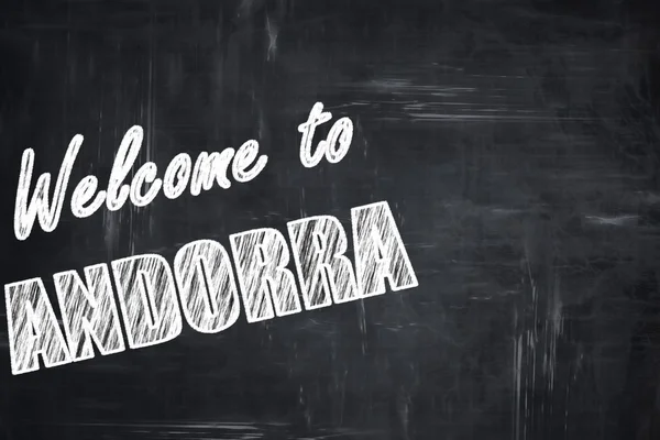 Schoolbord achtergrond met krijt letters: Welkom in Andorra — Stockfoto