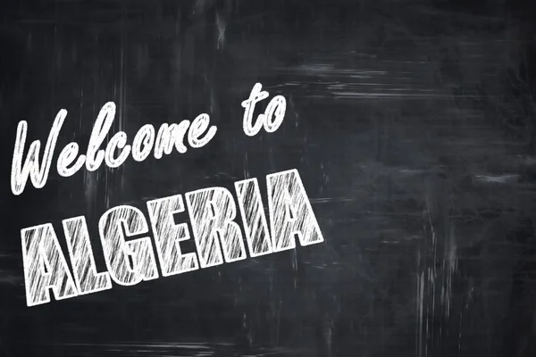黑板背景与粉笔字母：欢迎来到阿尔及利亚 — 图库照片