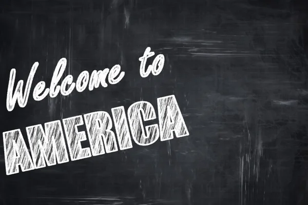 Chalkboard fundo com letras de giz: Bem-vindo à América — Fotografia de Stock