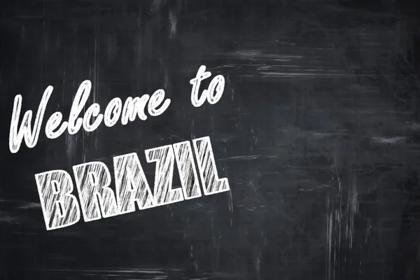 Schoolbord achtergrond met krijt letters: Welkom in Brazilië — Stockfoto
