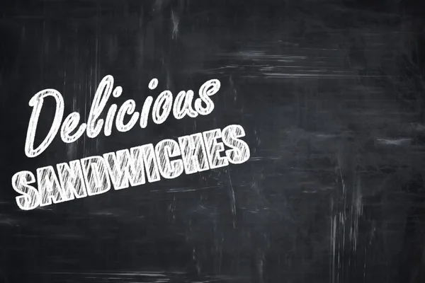 Schoolbord achtergrond met krijt letters: heerlijke sandwich sig — Stockfoto